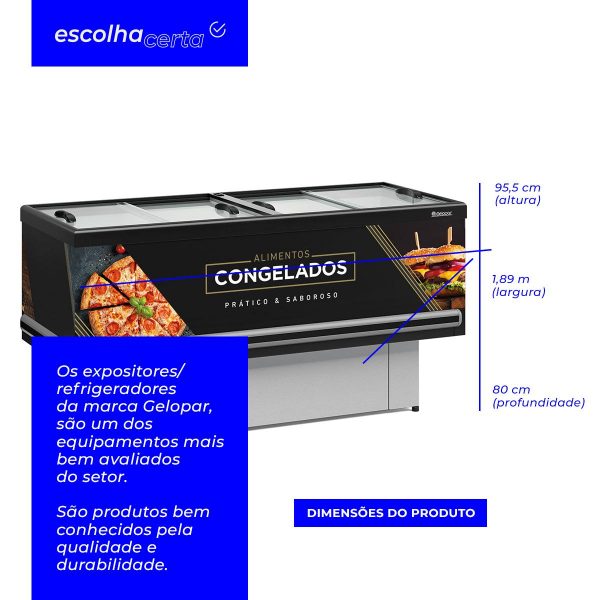 Ilha Expositor p/ Congelados e Resfriados Gelopar – GESV-190R – 1,90m – Standard – Vidro Reto Deslizante - Image 5