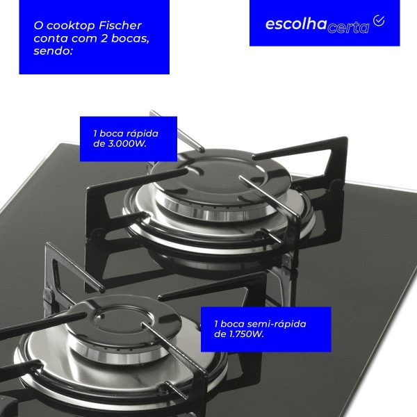 Fogão Cooktop à Gás Fischer - 2 Bocas - Mesa em Vidro Temperado - Image 3