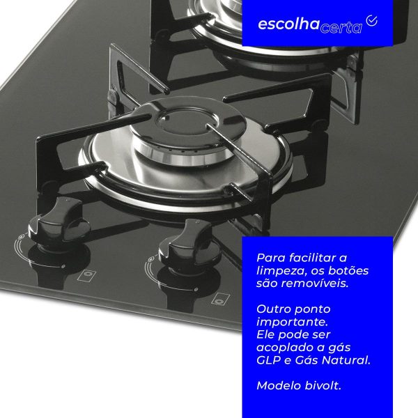 Fogão Cooktop à Gás Fischer - 2 Bocas - Mesa em Vidro Temperado - Image 2