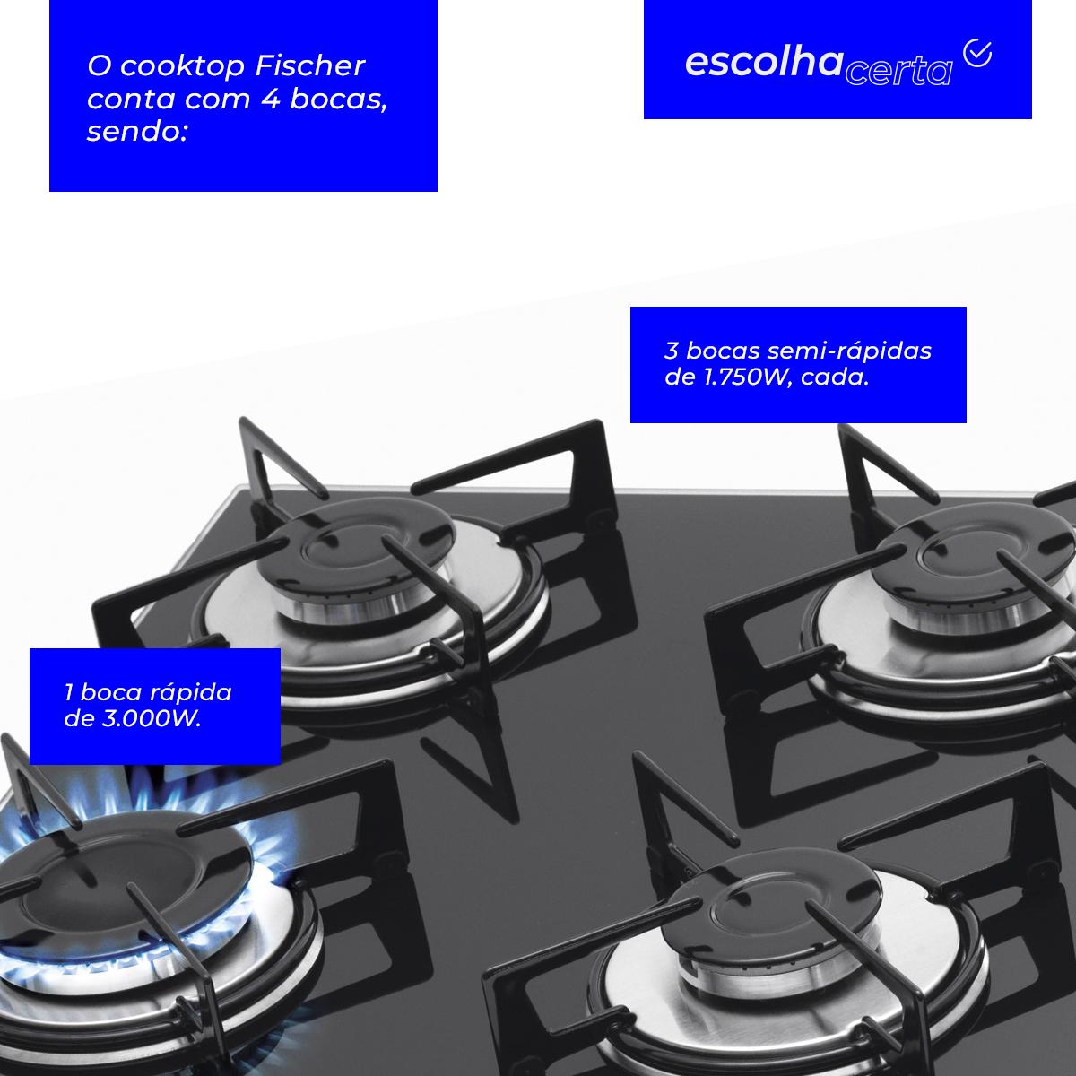 Fogão Cooktop à Gás Fischer - 4 Bocas - Mesa em Vidro Temperado - Image 3