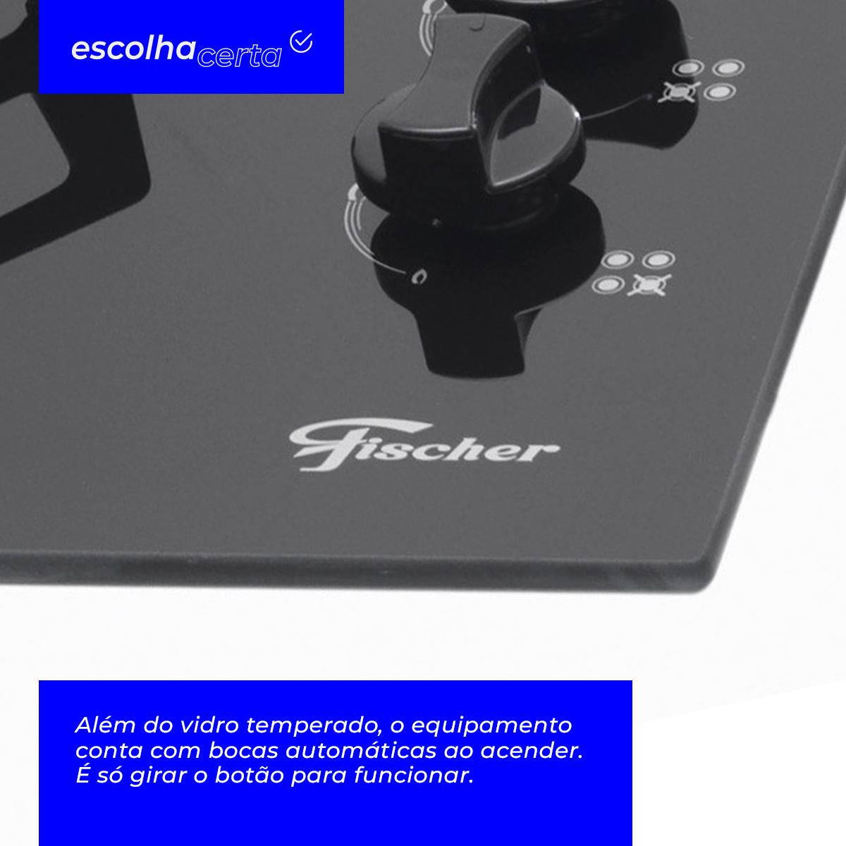 Fogão Cooktop à Gás Fischer - 4 Bocas - Mesa em Vidro Temperado - Image 5