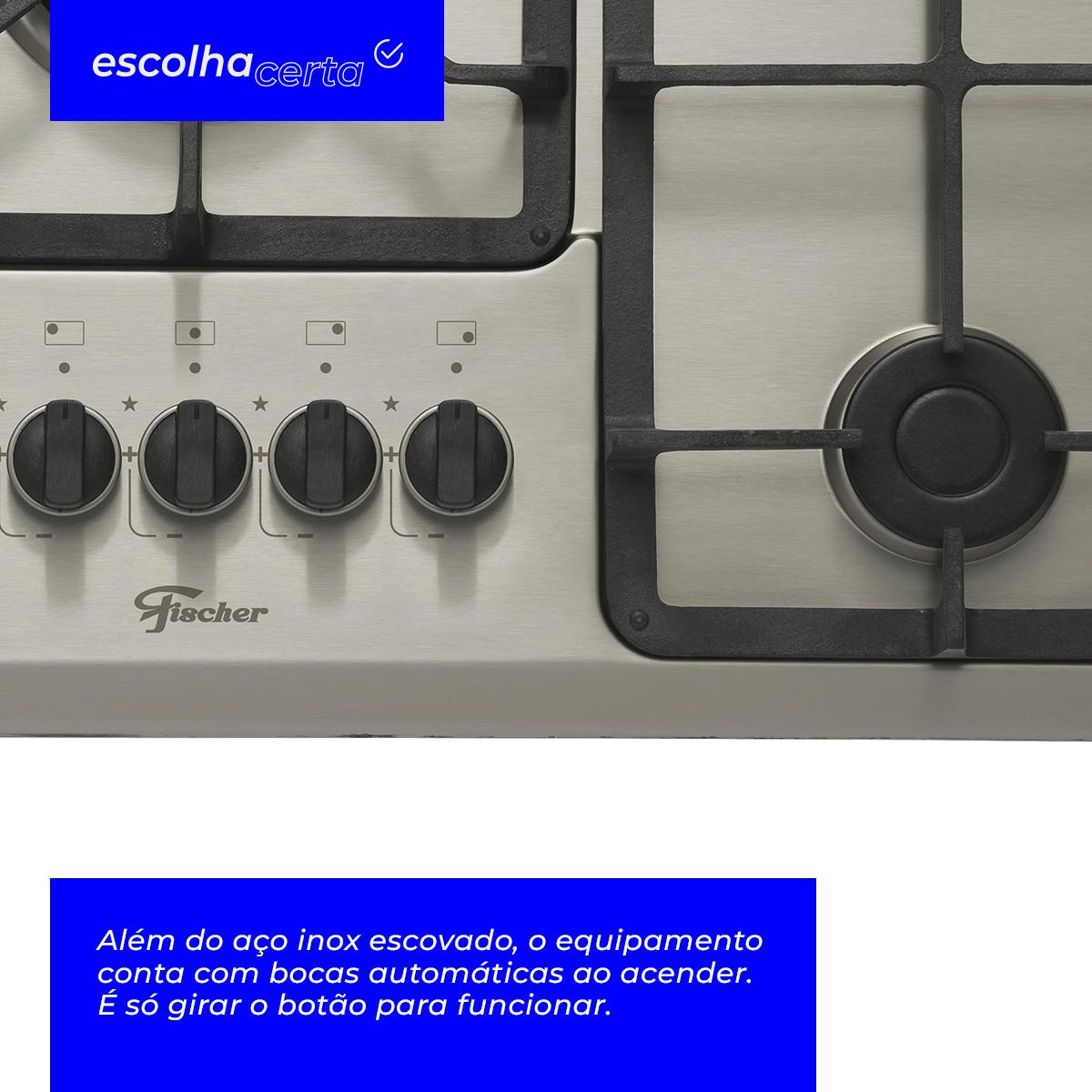 Fogão Cooktop à Gás Fischer - 5 Bocas - Linha Infinity - Tripla Chama - Mesa Inox - Image 2