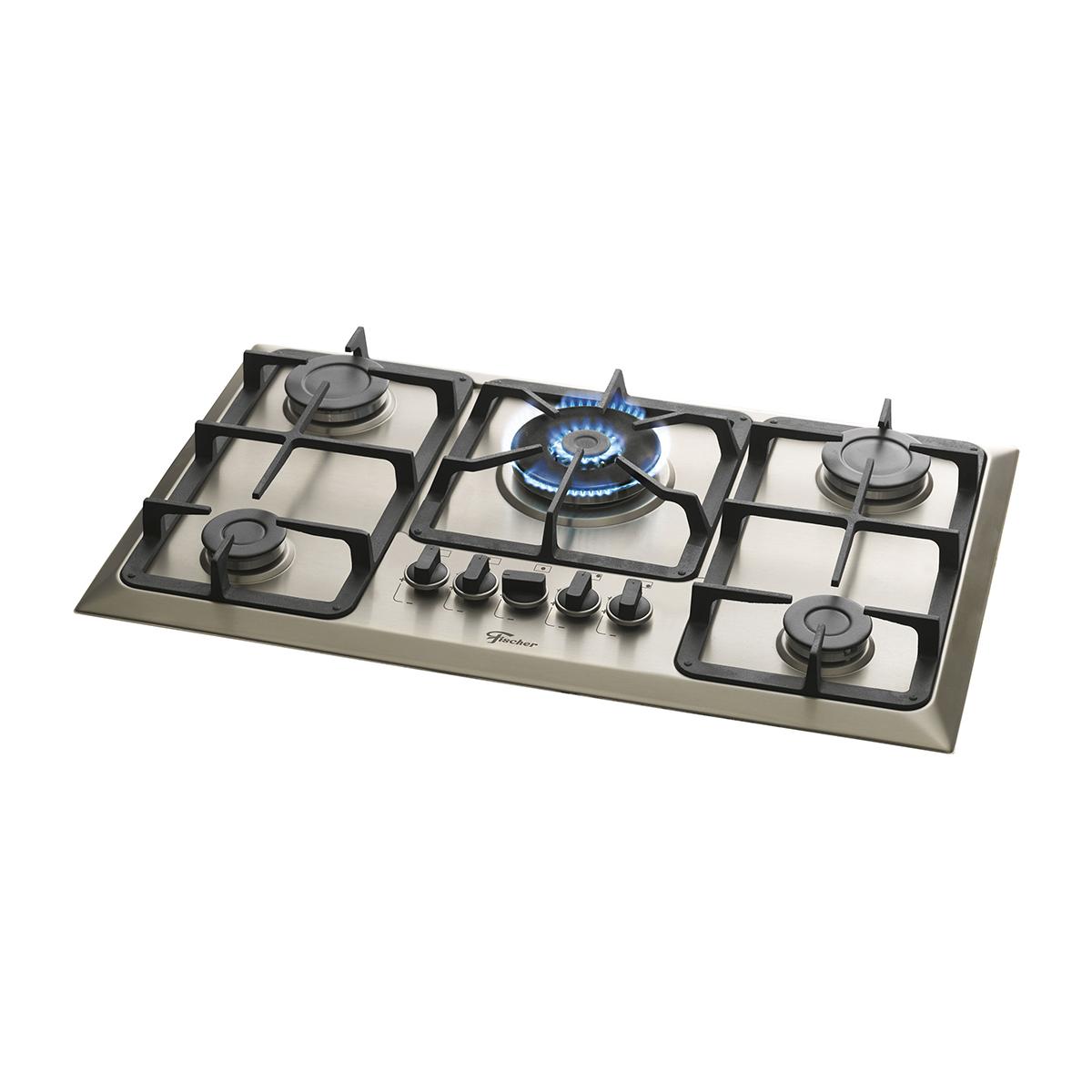 Fogão Cooktop à Gás Fischer - 5 Bocas - Linha Infinity - Tripla Chama - Mesa Inox