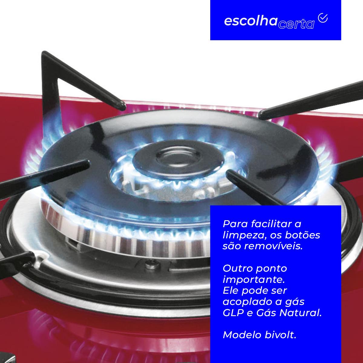 Fogão Cooktop à Gás Fischer - 5 Bocas - TC e Mesa em Vidro Temperado - Rouge - Image 4