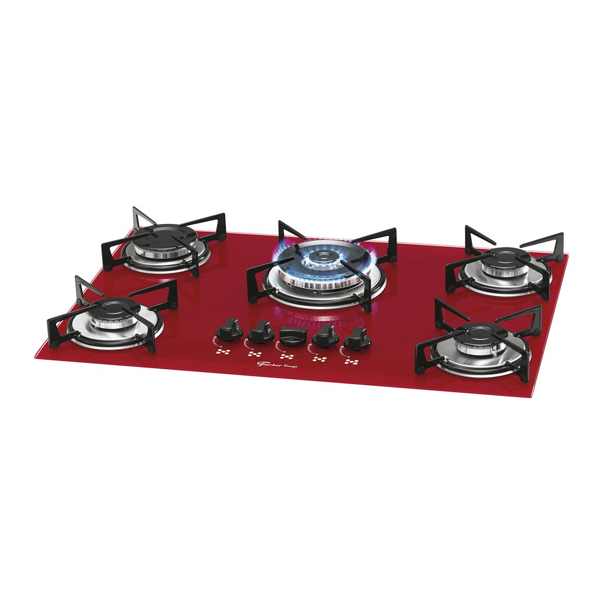 Fogão Cooktop à Gás Fischer - 5 Bocas - TC e Mesa em Vidro Temperado - Rouge