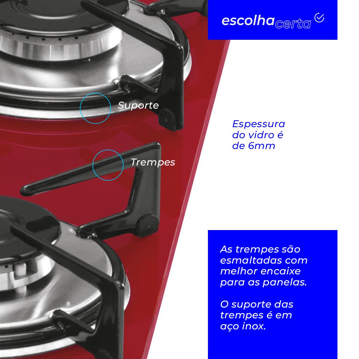 Fogão Cooktop à Gás Fischer - 5 Bocas - TC e Mesa em Vidro Temperado - Rouge - Image 3