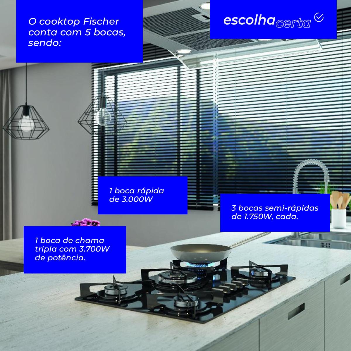 Fogão Cooktop à Gás Fischer – 5 Bocas – Fit Line - Tripla Chama e Mesa de Vidro - Image 3