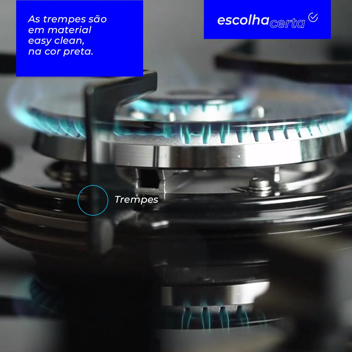 Fogão Cooktop à Gás Fischer – 5 Bocas – Fit Line - Tripla Chama e Mesa de Vidro - Image 5