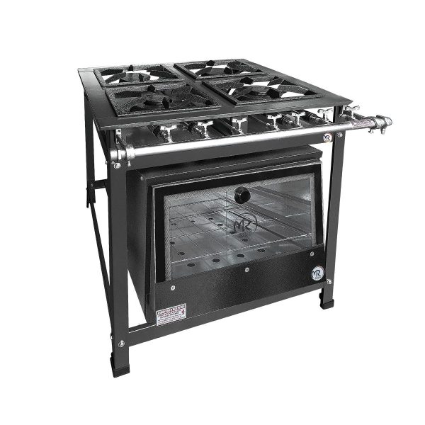 Fogão Industrial c/ Forno MR Fogões – 4 Bocas – 30×30 – Perfil 5 - Porta de Vidro