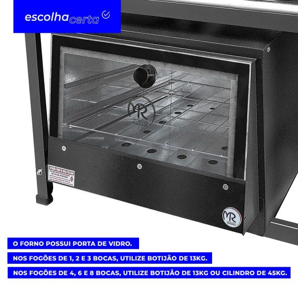 Fogão Industrial c/ Forno MR Fogões – 4 Bocas – 30×30 – Perfil 5 - Porta de Vidro - Image 5