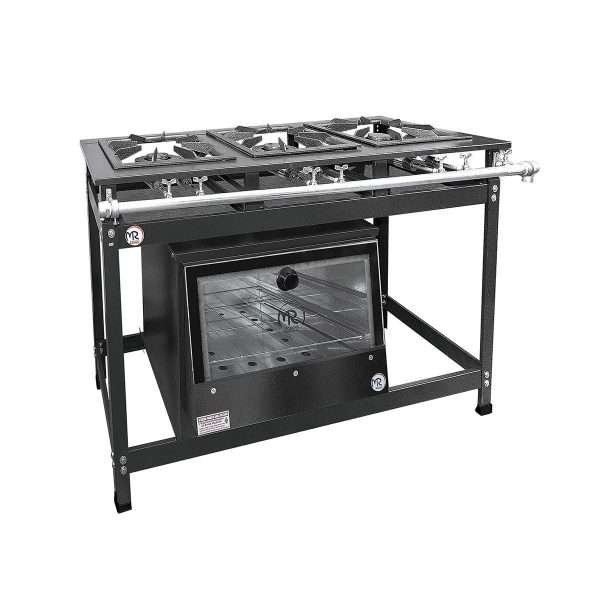 Fogão Industrial c/ Forno MR Fogões - 3 Bocas - 40x40 - Perfil 8 - Porta Vidro