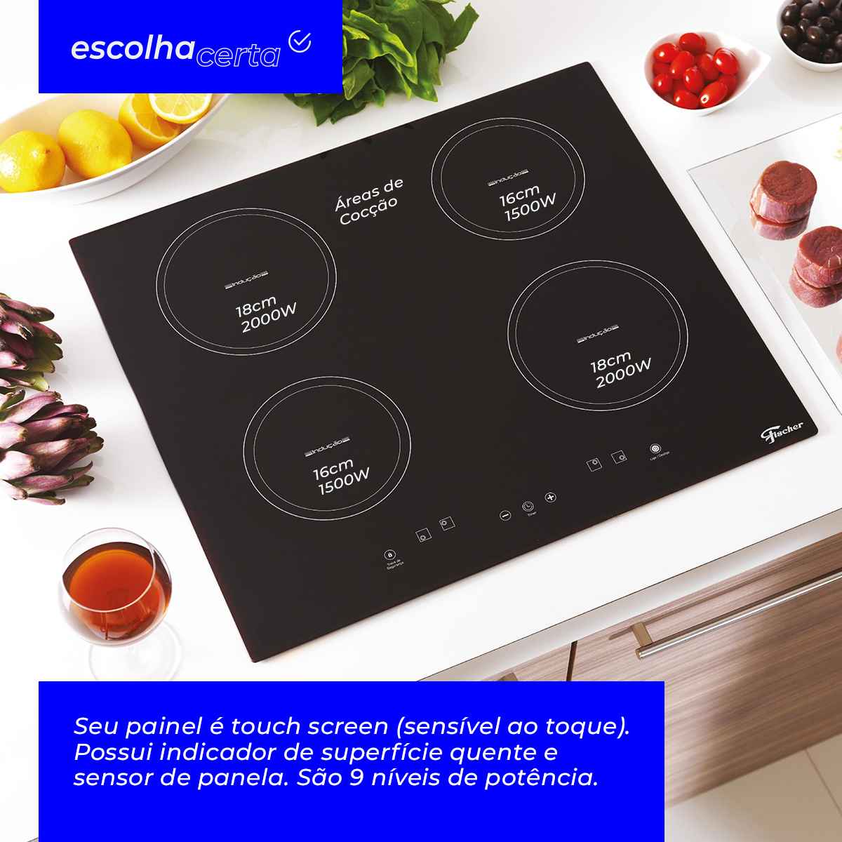 Fogão Cooktop Elétrico da Fischer - 4 Bocas - Por Indução e com Vitrocerâmica - Image 3
