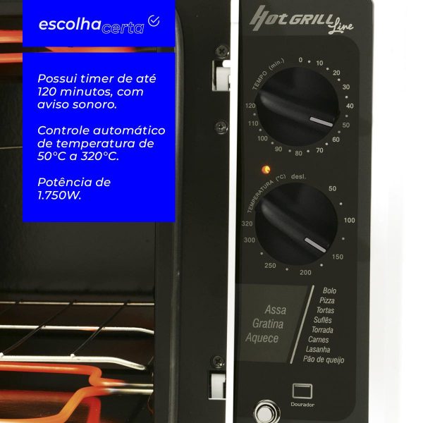 Forno Elétrico de Bancada Fischer - 44 Litros - Linha Hot Grill Line - 1750 Watts - Image 2