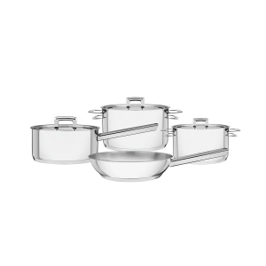 Jogo de Panelas Tramontina - 4 Peças - Linha Brava - Aço Inox com Fundo Triplo e Tampa Plana