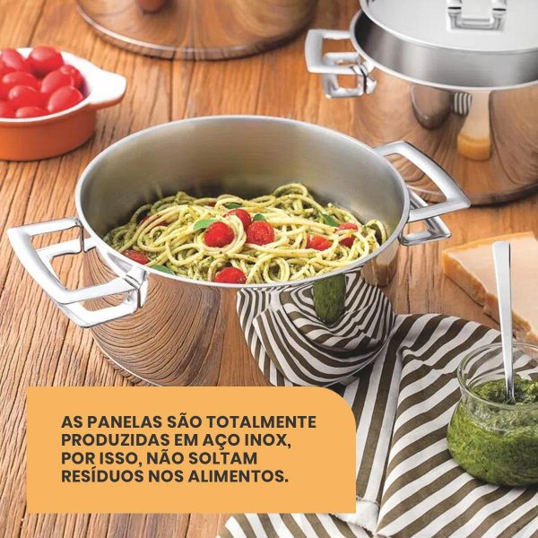 Jogo de Panelas Tramontina - 4 Peças - Linha Brava - Aço Inox com Fundo Triplo e Tampa Plana - Image 3