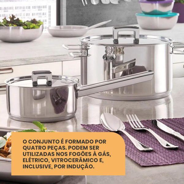 Jogo de Panelas Tramontina - 4 Peças - Linha Brava - Aço Inox com Fundo Triplo e Tampa Plana - Image 2