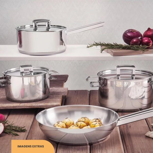 Jogo de Panelas Tramontina - 4 Peças - Linha Brava - Aço Inox com Fundo Triplo e Tampa Plana - Image 5