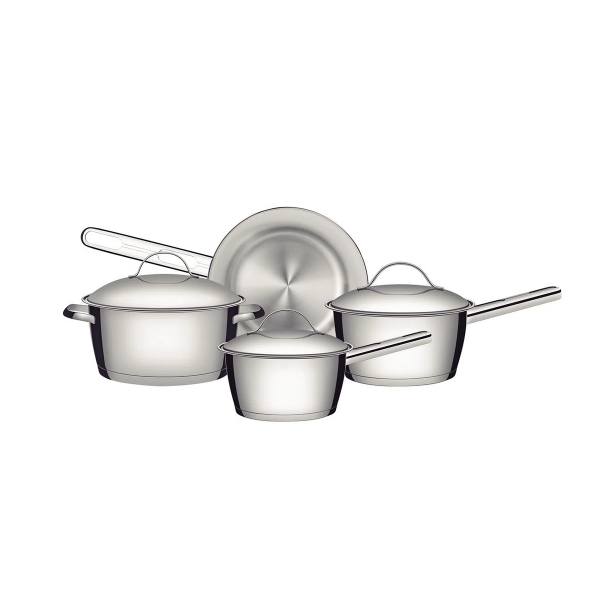 Jogo de Panelas Tramontina - 4 Peças - Linha Allegra - Aço Inox com Fundo Triplo e Tampas de Inox