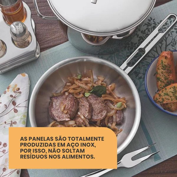 Jogo de Panelas Tramontina - 4 Peças - Linha Allegra - Aço Inox com Fundo Triplo e Tampas de Inox - Image 2