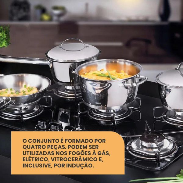 Jogo de Panelas Tramontina - 4 Peças - Linha Allegra - Aço Inox com Fundo Triplo e Tampas de Inox - Image 3