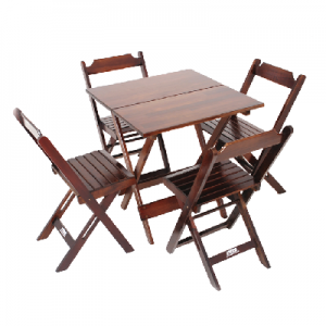 CONJUNTO DE MESA 70X70 C/ 4 CADEIRAS DOBRÁVEL DE MADEIRA NA COR IMBUIA - MADESIL